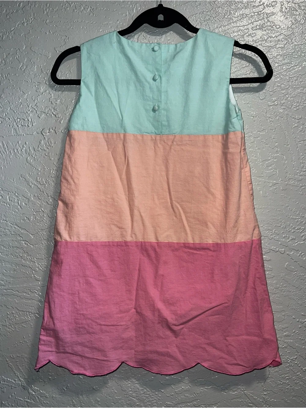 Girls Colorblock Scallop Hem Dress in Mint, Peach & Pink